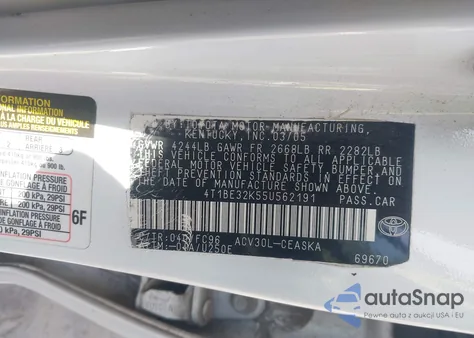 2005 Toyota Camry Se z USA, uszkodzony, nr VIN 4T1BE32K55U562191